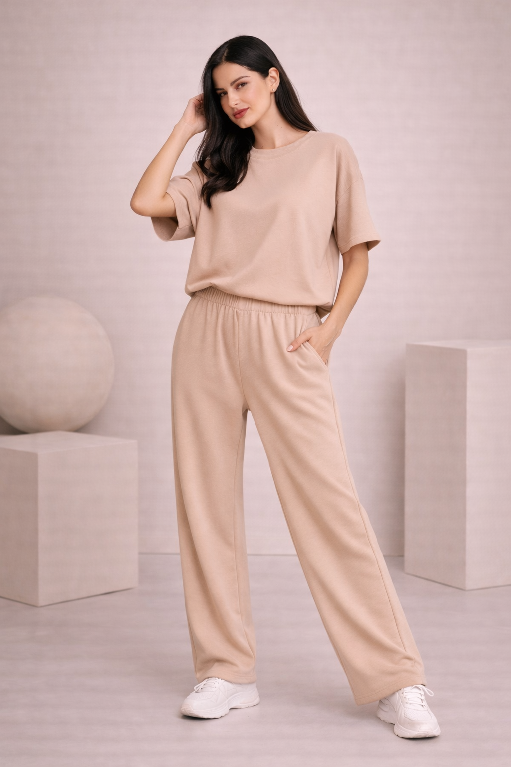MAVEEN Relax Wide Leg Pants Beige