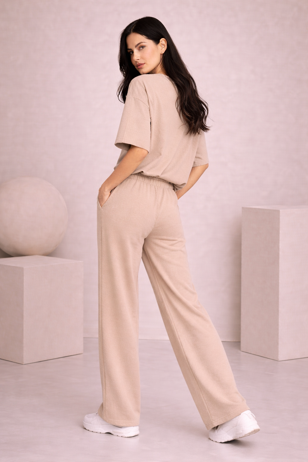 MAVEEN Relax Wide Leg Pants Beige